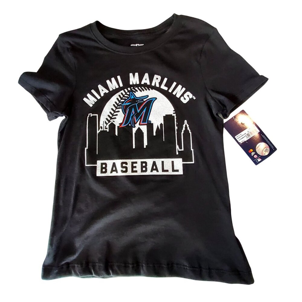 Miami Marlins Baseball City Skyline Graphic Tee 100% Cotton Short Sleeve Shirt M